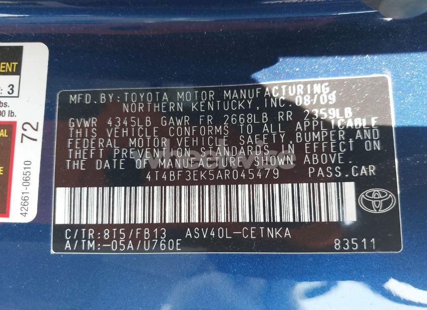 Photo 9 of 2010 Toyota Camry LE (VIN 4T4BF3EK5AR045479)