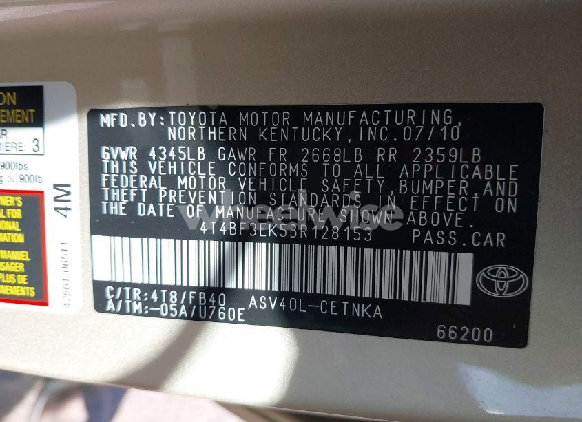 Photo 9 of 2011 Toyota Camry LE (VIN 4T4BF3EK5BR128153)