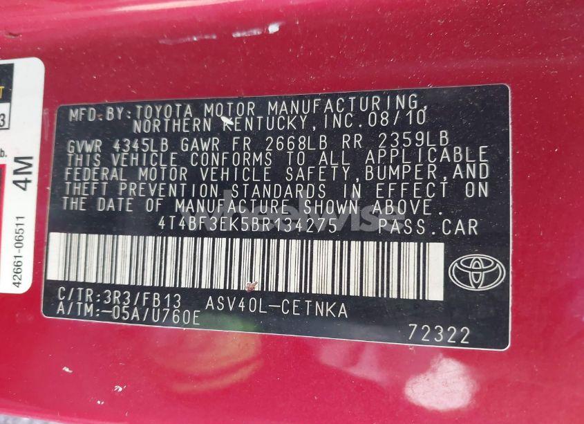 Photo 9 of 2011 Toyota Camry LE (VIN 4T4BF3EK5BR134275)