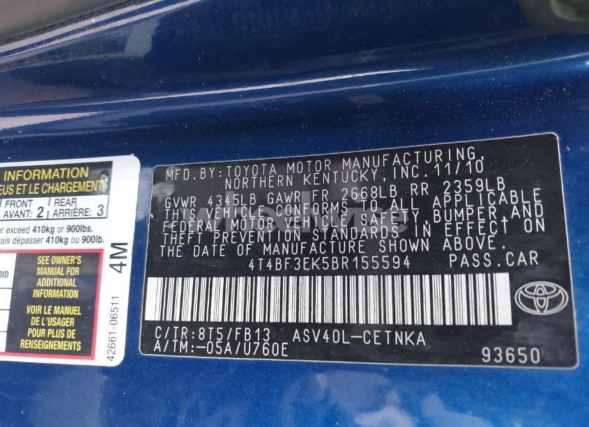 Photo 9 of 2011 Toyota Camry LE (VIN 4T4BF3EK5BR155594)