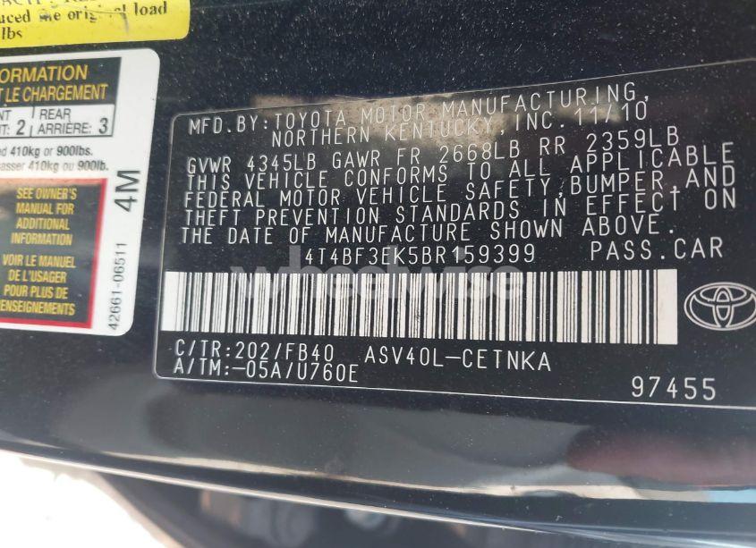 Photo 9 of 2011 Toyota Camry (VIN 4T4BF3EK5BR159399)