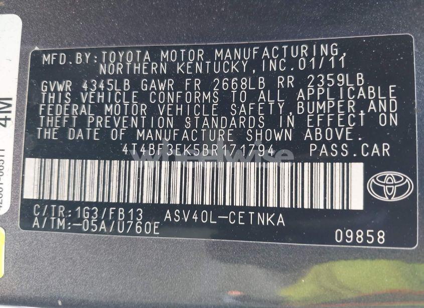 Photo 9 of 2011 Toyota Camry LE (VIN 4T4BF3EK5BR171794)