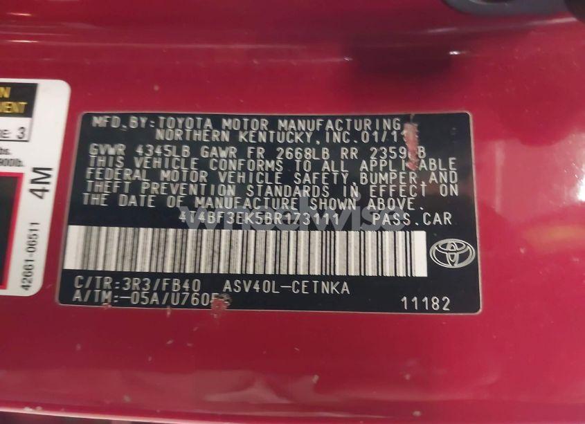 Photo 9 of 2011 Toyota Camry LE (VIN 4T4BF3EK5BR173111)