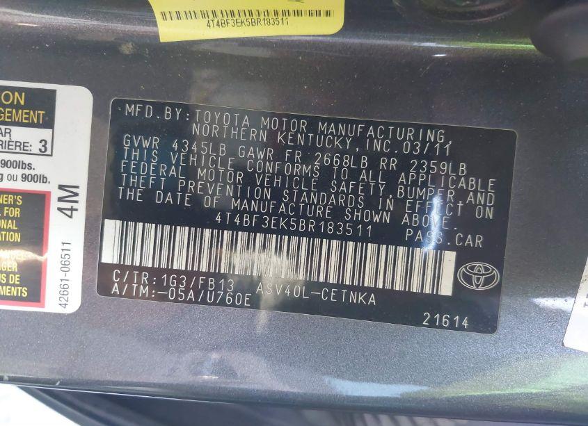 Photo 9 of 2011 Toyota Camry LE (VIN 4T4BF3EK5BR183511)