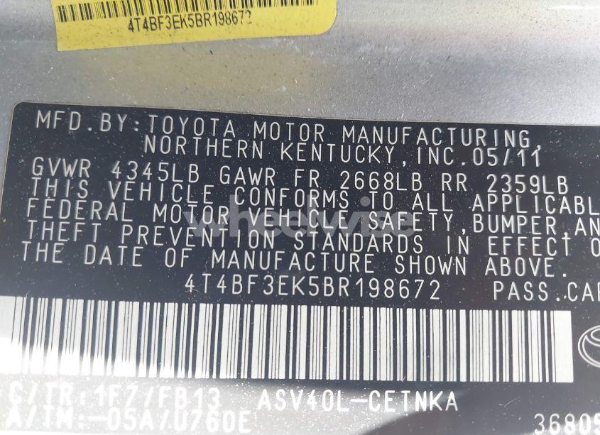 Photo 9 of 2011 Toyota Camry LE (VIN 4T4BF3EK5BR198672)