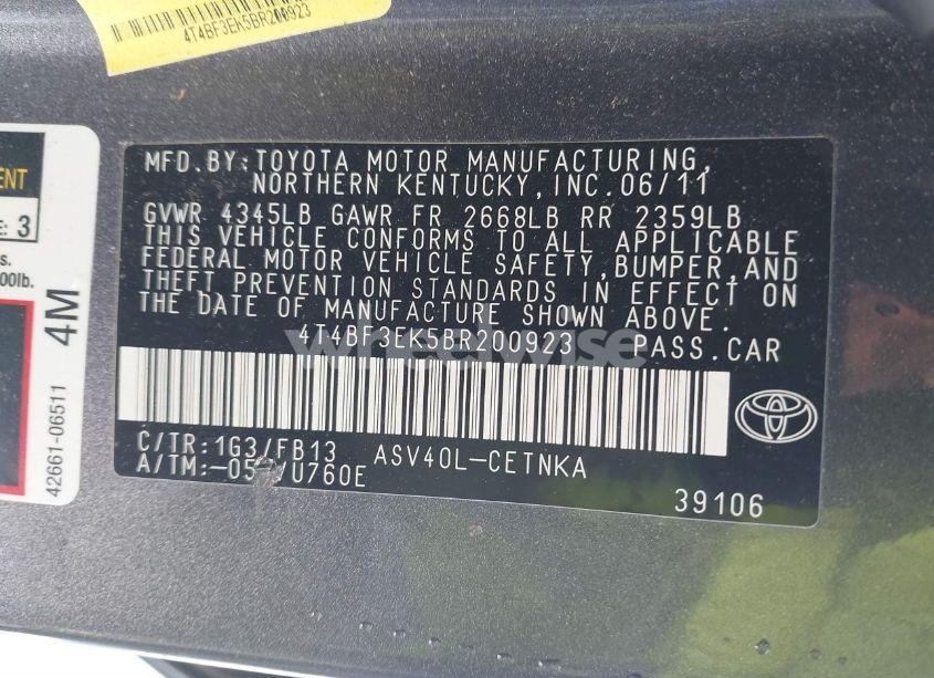 Photo 9 of 2011 Toyota Camry LE (VIN 4T4BF3EK5BR200923)