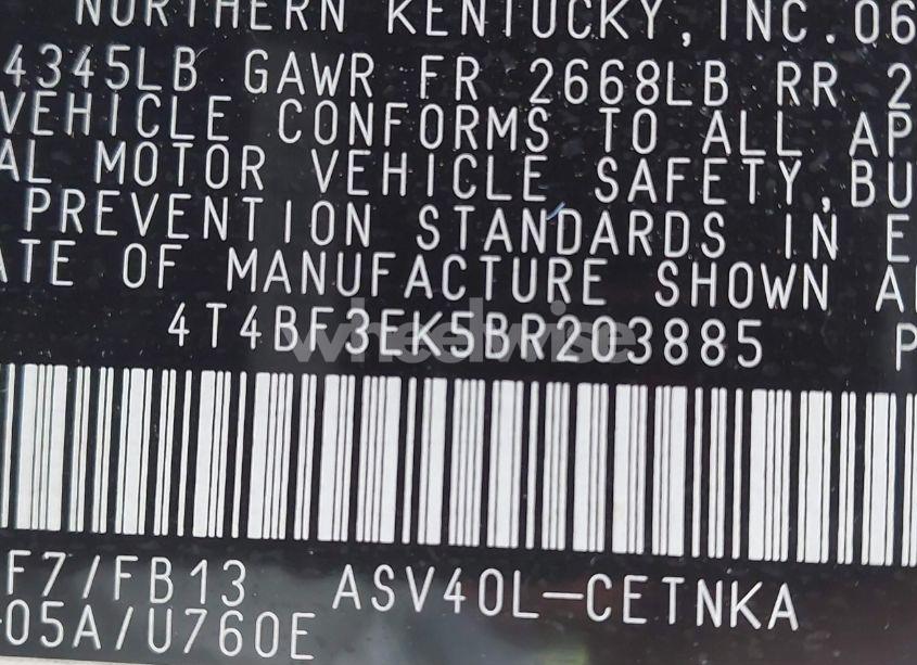 Photo 9 of 2011 Toyota Camry LE (VIN 4T4BF3EK5BR203885)