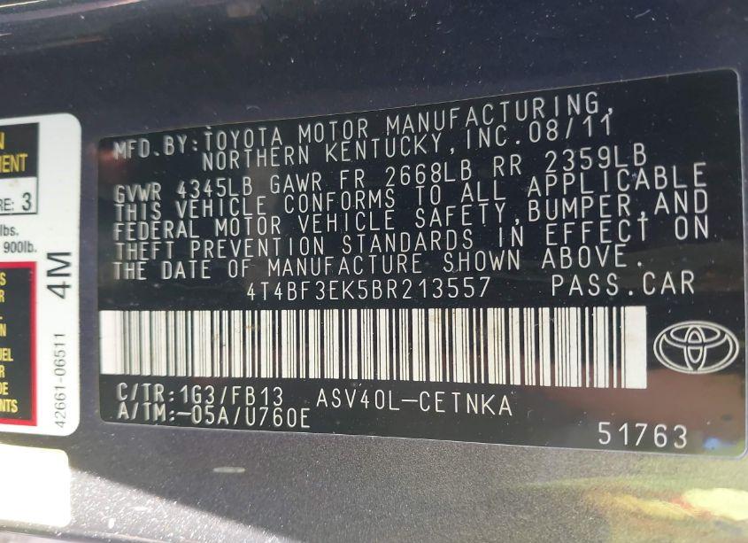 Photo 9 of 2011 Toyota Camry LE (VIN 4T4BF3EK5BR213557)