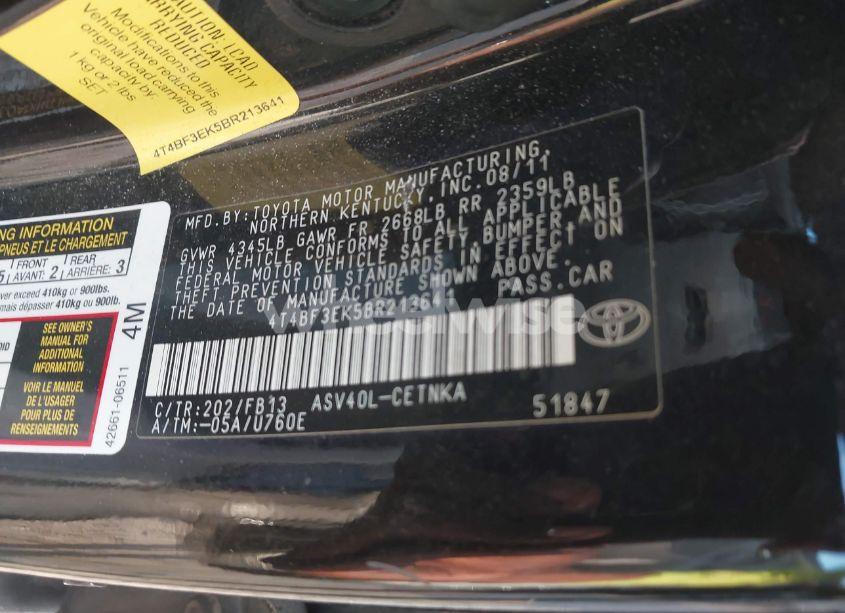 Photo 9 of 2011 Toyota Camry (VIN 4T4BF3EK5BR213641)