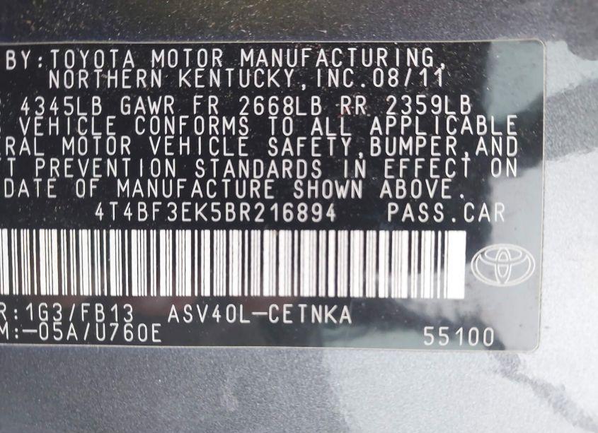 Photo 9 of 2011 Toyota Camry LE (VIN 4T4BF3EK5BR216894)