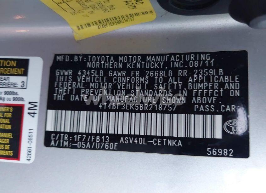 Photo 9 of 2011 Toyota Camry LE (VIN 4T4BF3EK5BR218757)