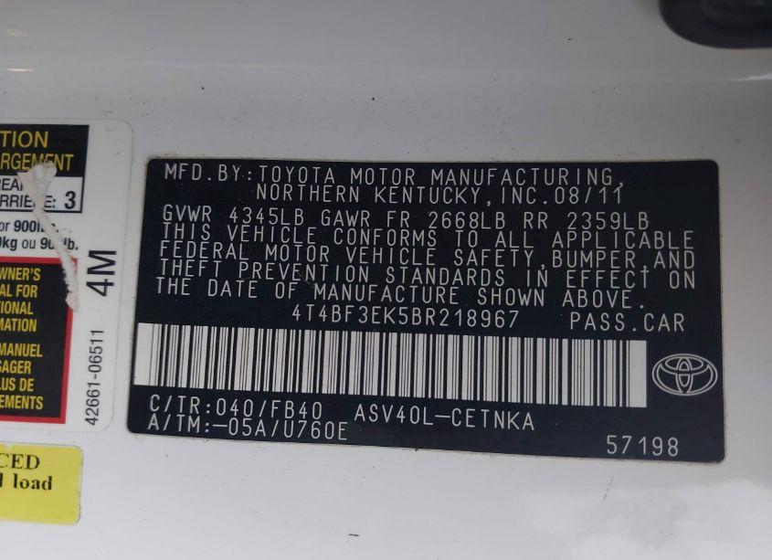 Photo 9 of 2011 Toyota Camry LE (VIN 4T4BF3EK5BR218967)