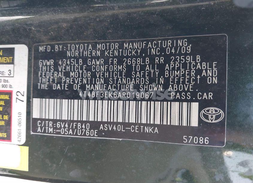 Photo 9 of 2010 Toyota Camry LE (VIN 4T4BF3EK6AR019067)