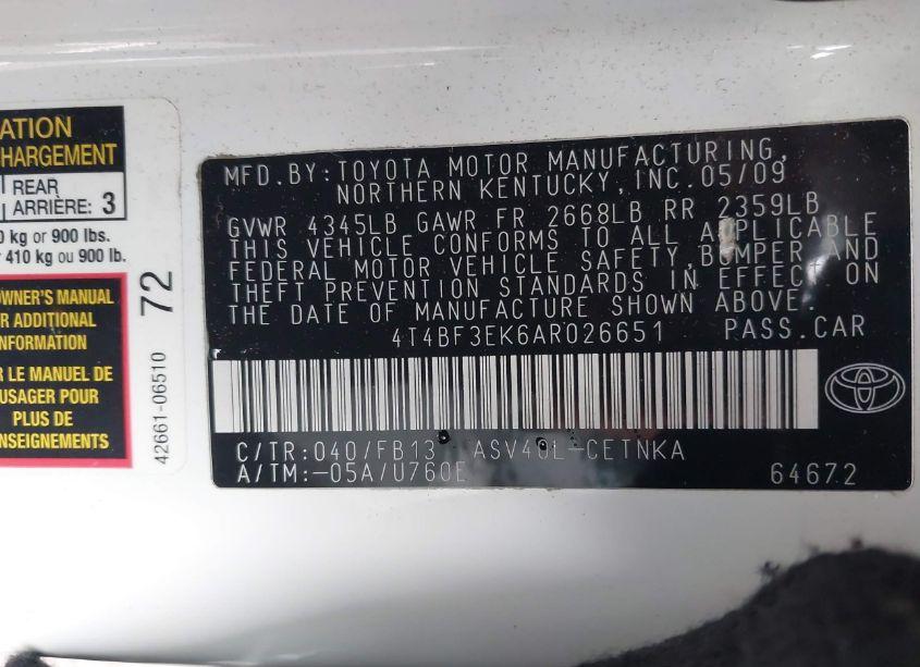 Photo 9 of 2010 Toyota Camry LE (VIN 4T4BF3EK6AR026651)