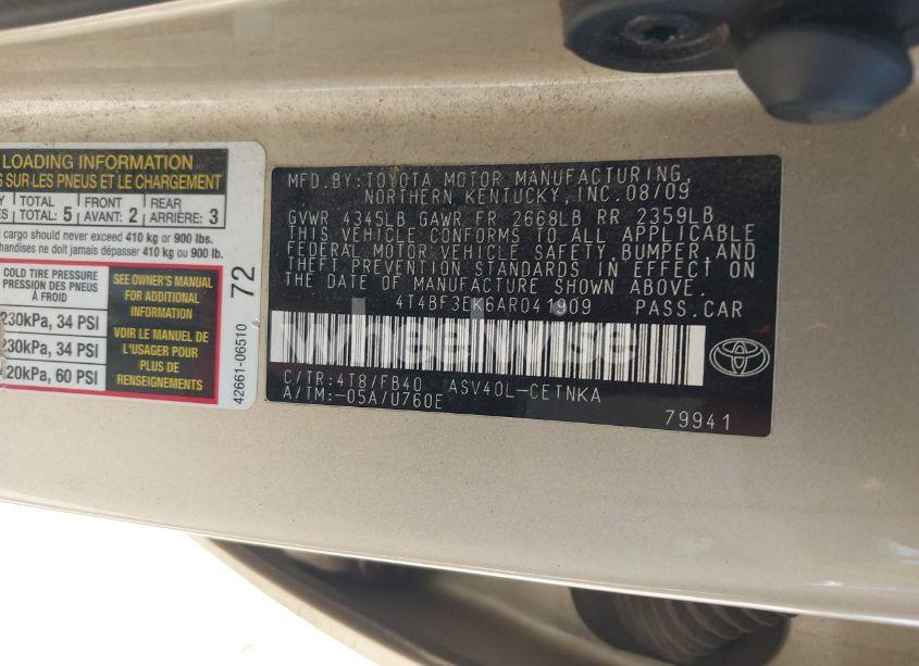 Photo 9 of 2010 Toyota Camry LE (VIN 4T4BF3EK6AR041909)