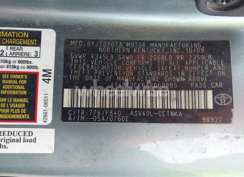 Photo 9 of 2010 Toyota Camry LE (VIN 4T4BF3EK6AR060895)