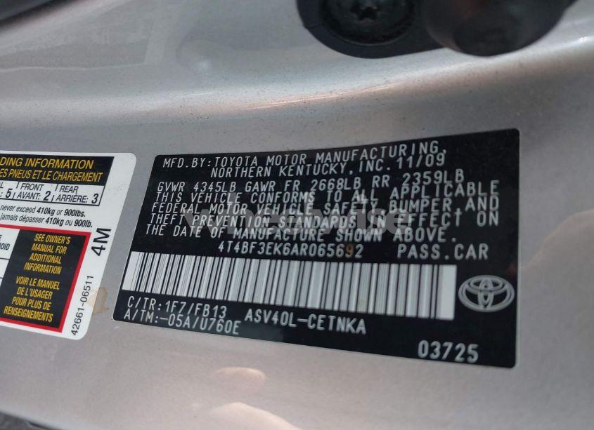 Photo 9 of 2010 Toyota Camry LE (VIN 4T4BF3EK6AR065692)