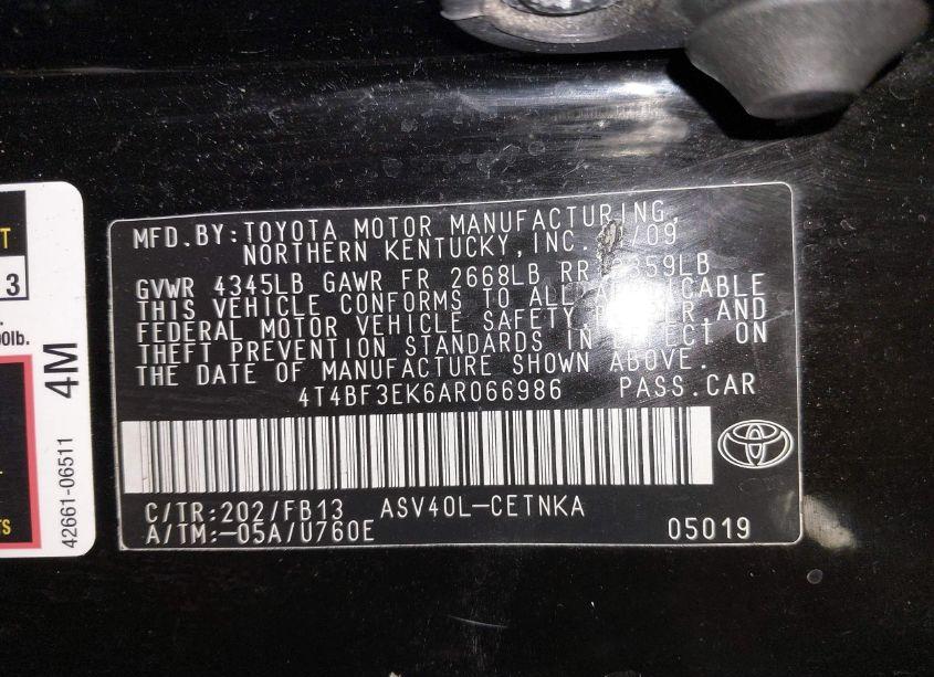 Photo 9 of 2010 Toyota Camry LE (VIN 4T4BF3EK6AR066986)