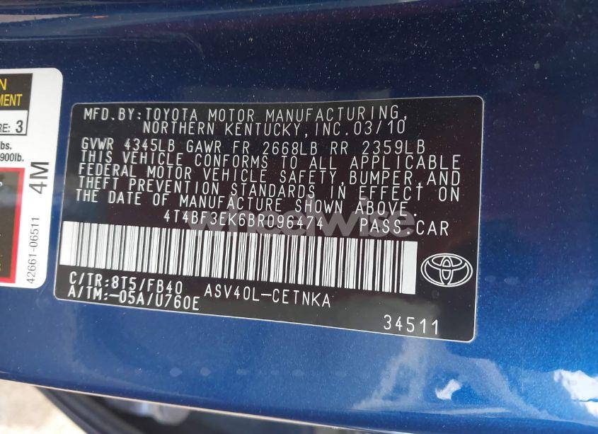 Photo 9 of 2011 Toyota Camry LE (VIN 4T4BF3EK6BR096474)