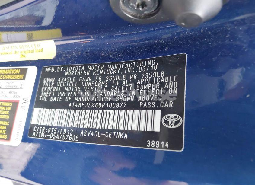 Photo 9 of 2011 Toyota Camry LE (VIN 4T4BF3EK6BR100877)