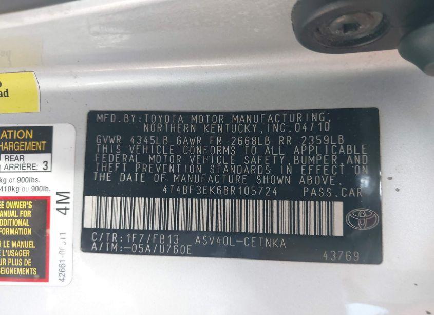 Photo 9 of 2011 Toyota Camry (VIN 4T4BF3EK6BR105724)