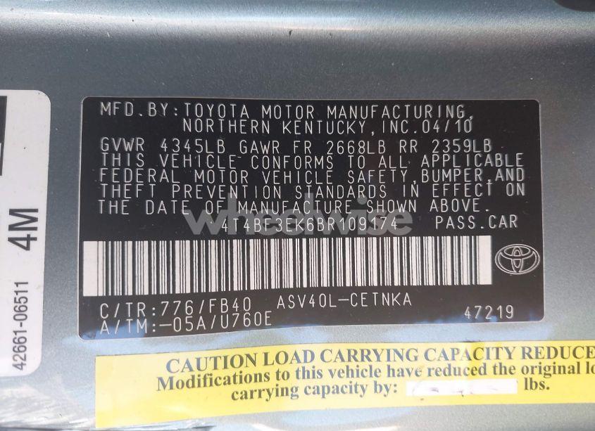 Photo 9 of 2011 Toyota Camry LE (VIN 4T4BF3EK6BR109174)