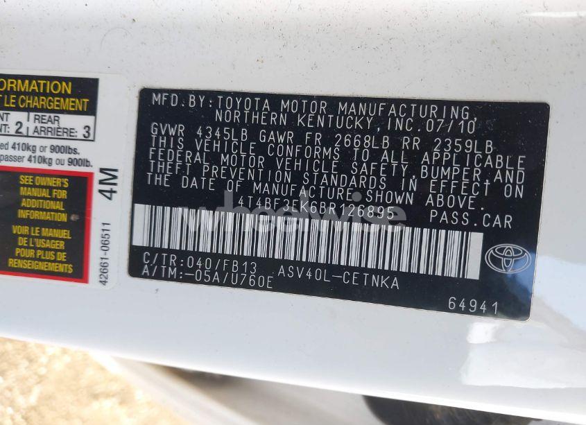 Photo 9 of 2011 Toyota Camry LE (VIN 4T4BF3EK6BR126895)