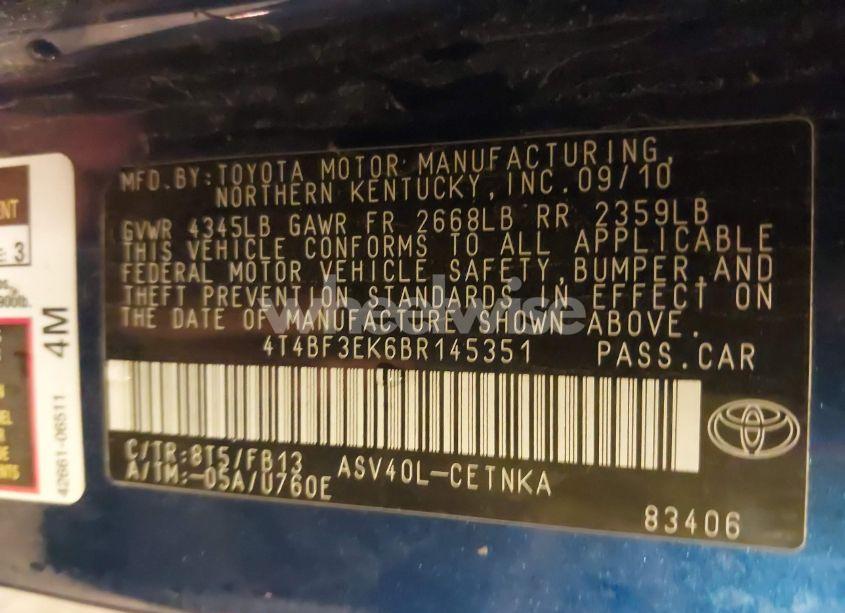 Photo 9 of 2011 Toyota Camry LE (VIN 4T4BF3EK6BR145351)