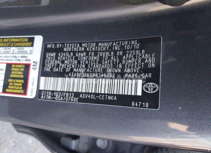 Photo 9 of 2011 Toyota Camry LE (VIN 4T4BF3EK6BR146662)