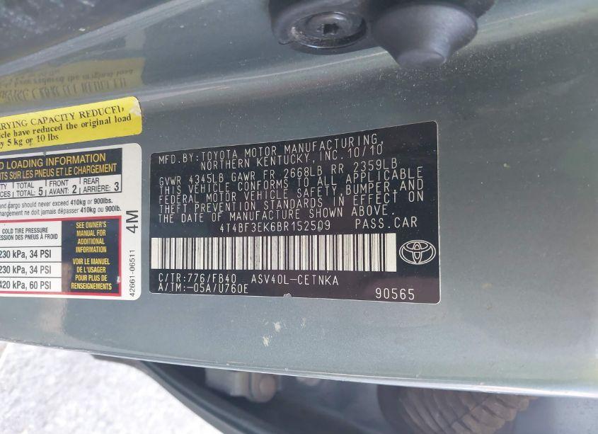 Photo 9 of 2011 Toyota Camry LE (VIN 4T4BF3EK6BR152509)