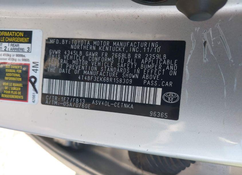 Photo 8 of 2011 Toyota Camry LE (VIN 4T4BF3EK6BR158309)