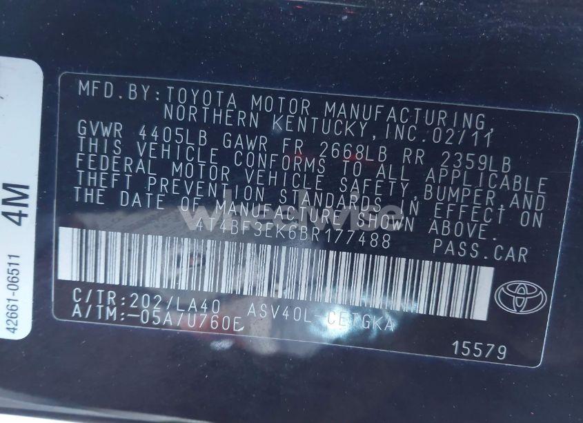 Photo 9 of 2011 Toyota Camry XLE (VIN 4T4BF3EK6BR177488)