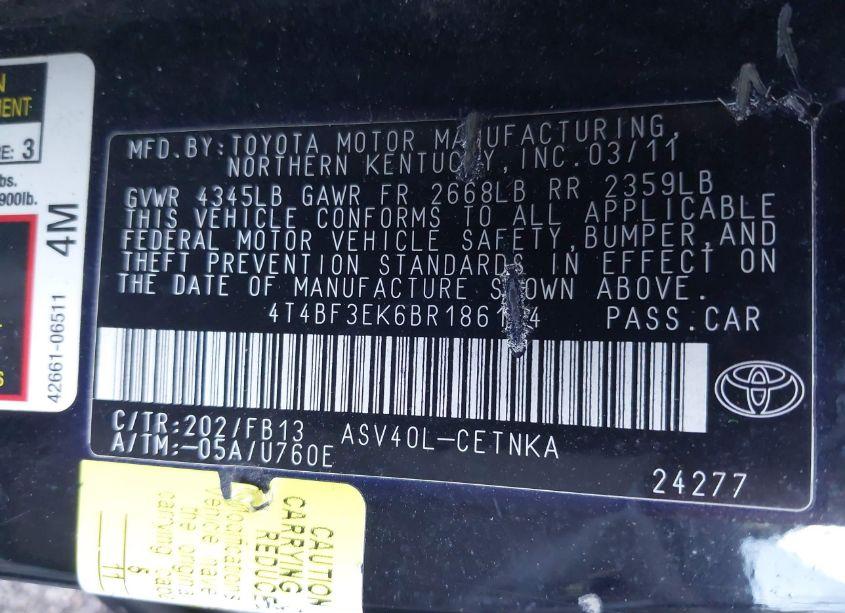 Photo 9 of 2011 Toyota Camry LE (VIN 4T4BF3EK6BR186174)