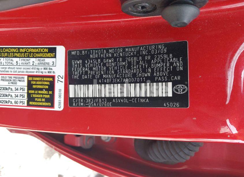 Photo 9 of 2010 Toyota Camry LE (VIN 4T4BF3EK7AR007011)