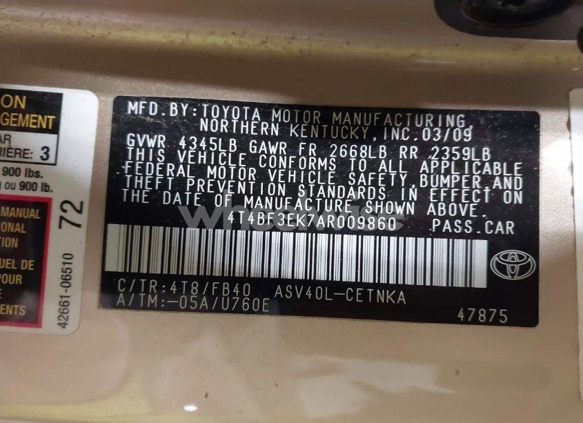 Photo 9 of 2010 Toyota Camry LE (VIN 4T4BF3EK7AR009860)