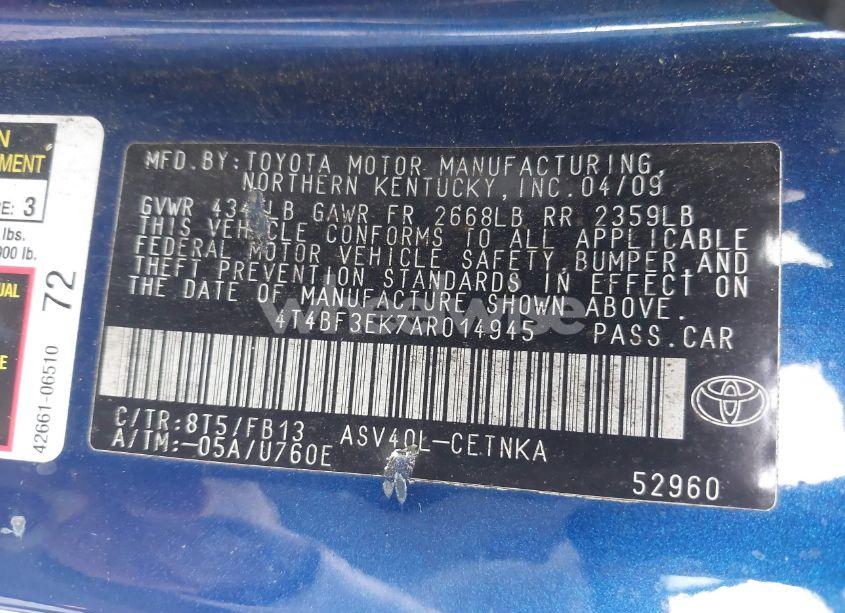Photo 9 of 2010 Toyota Camry LE (VIN 4T4BF3EK7AR014945)