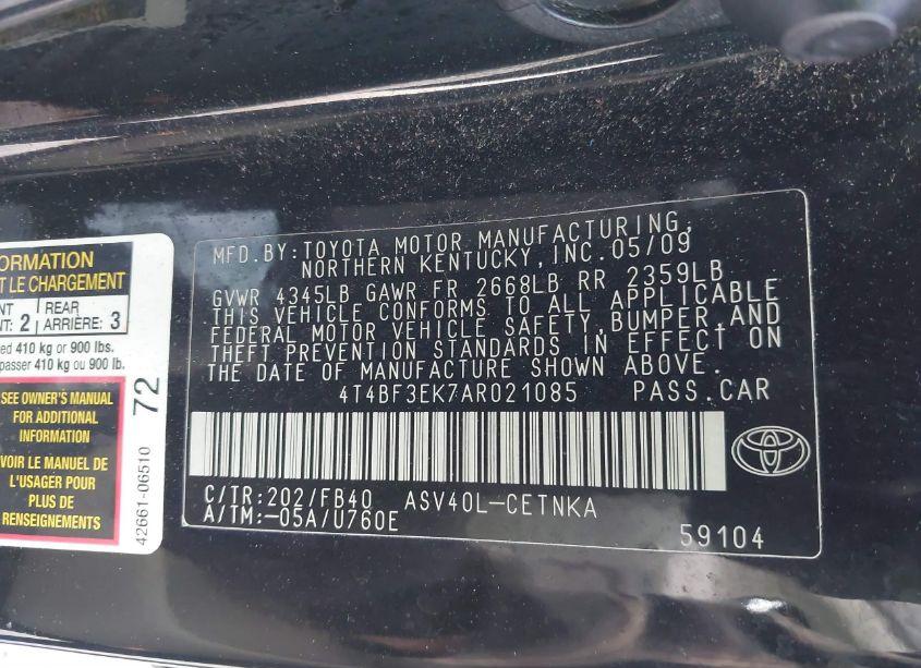 Photo 9 of 2010 Toyota Camry LE (VIN 4T4BF3EK7AR021085)