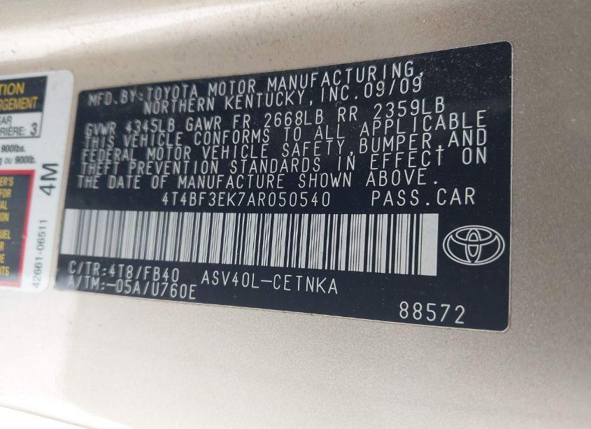 Photo 9 of 2010 Toyota Camry LE (VIN 4T4BF3EK7AR050540)