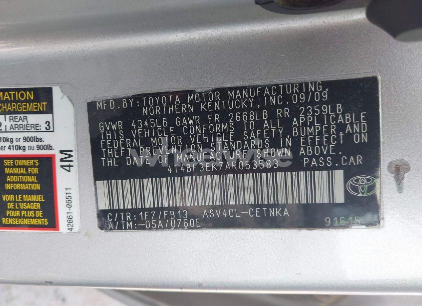 Photo 9 of 2010 Toyota Camry LE (VIN 4T4BF3EK7AR053583)