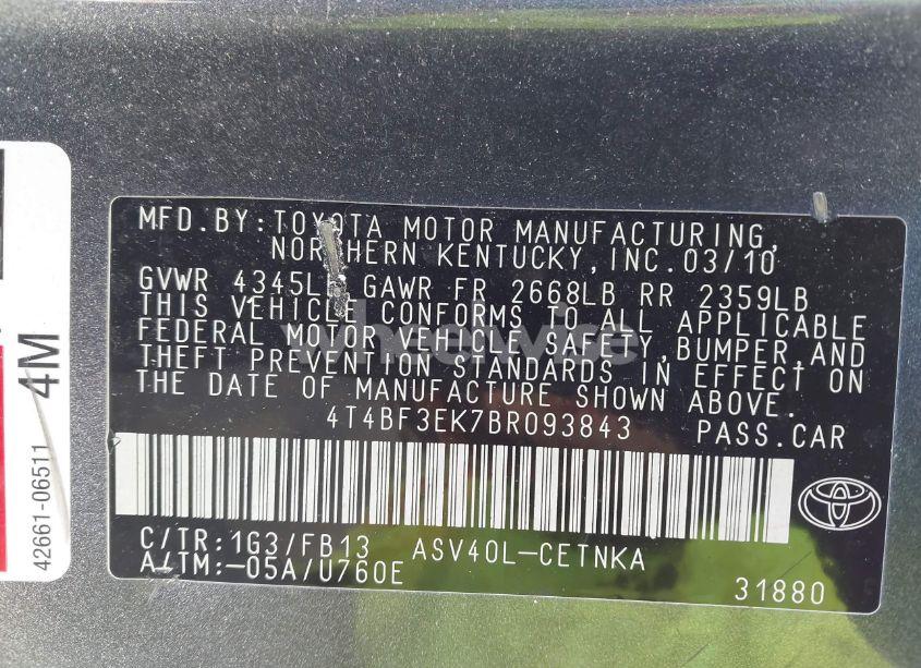 Photo 9 of 2011 Toyota Camry LE (VIN 4T4BF3EK7BR093843)