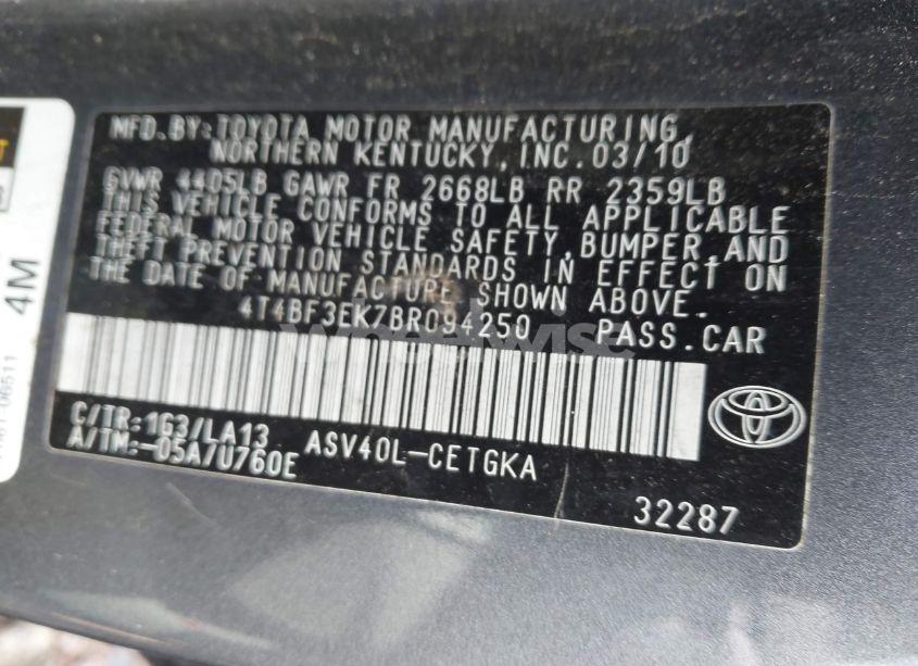 Photo 9 of 2011 Toyota Camry XLE (VIN 4T4BF3EK7BR094250)