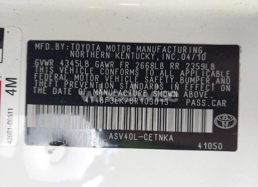 Photo 9 of 2011 Toyota Camry LE (VIN 4T4BF3EK7BR103013)