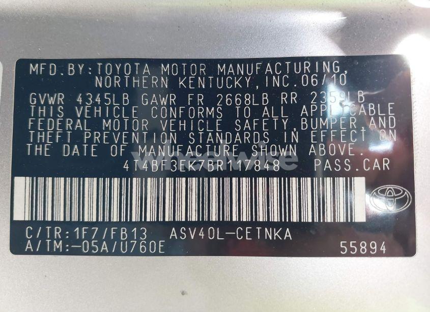 Photo 9 of 2011 Toyota Camry LE (VIN 4T4BF3EK7BR117848)