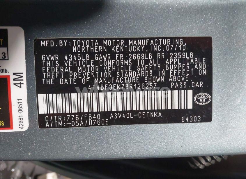 Photo 9 of 2011 Toyota Camry LE (VIN 4T4BF3EK7BR126257)