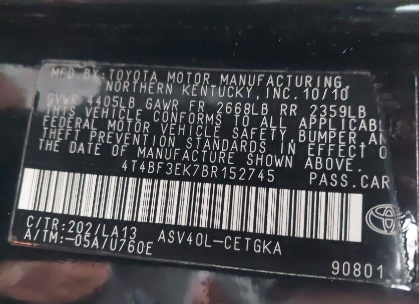 Photo 9 of 2011 Toyota Camry XLE (VIN 4T4BF3EK7BR152745)