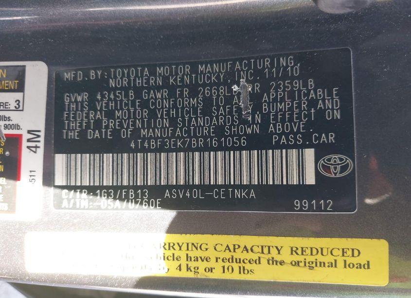 Photo 9 of 2011 Toyota Camry LE (VIN 4T4BF3EK7BR161056)