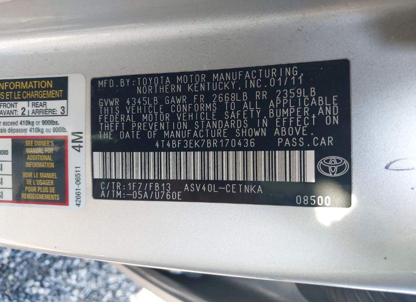 Photo 9 of 2011 Toyota Camry LE (VIN 4T4BF3EK7BR170436)