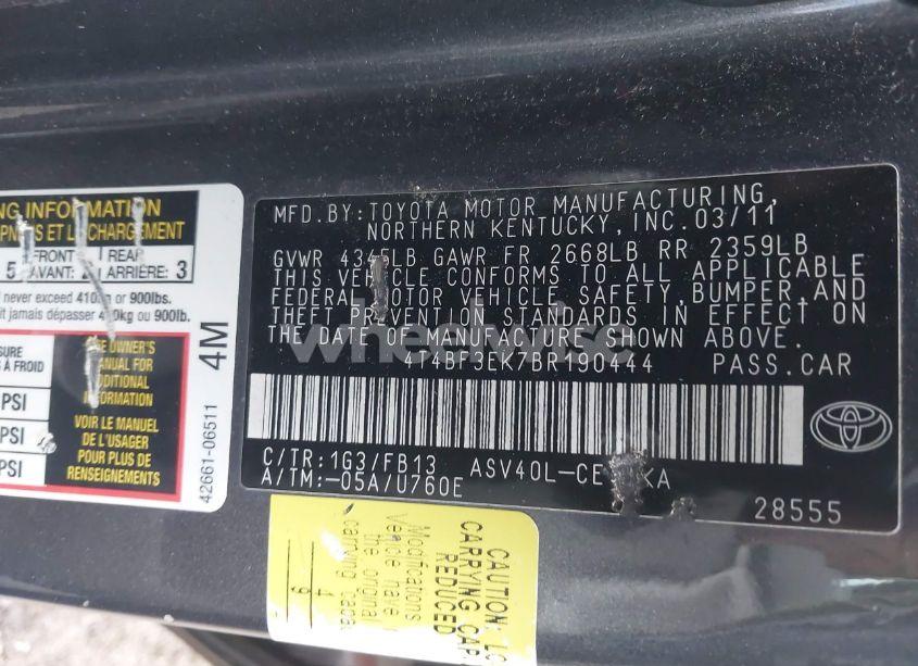 Photo 9 of 2011 Toyota Camry LE (VIN 4T4BF3EK7BR190444)