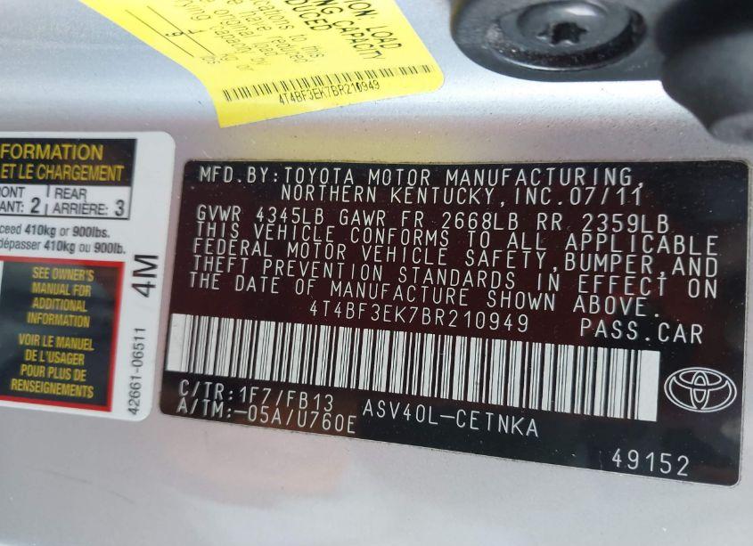 Photo 9 of 2011 Toyota Camry LE (VIN 4T4BF3EK7BR210949)