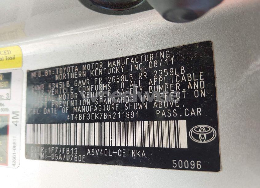 Photo 9 of 2011 Toyota Camry LE (VIN 4T4BF3EK7BR211891)